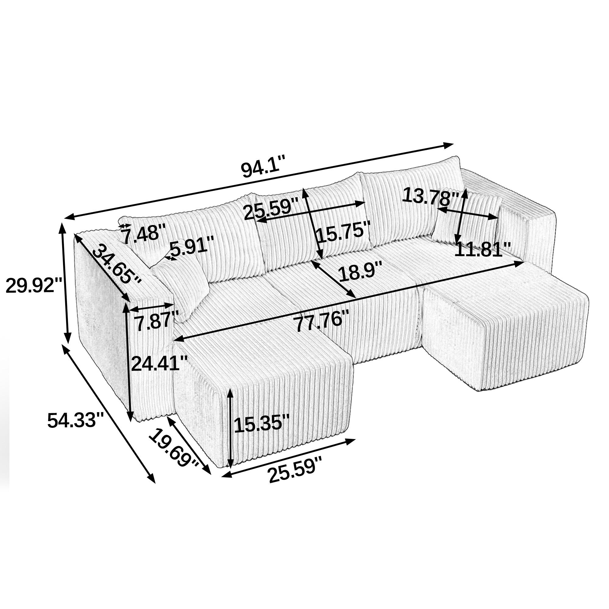 Niccae Compact Modular Sectional Sofa – Compressed Corduroy, Modern Minimalist Design, Ultra-Comfy & Space-Saving Efficiency, Perfect for Small Spaces and Family Living Rooms