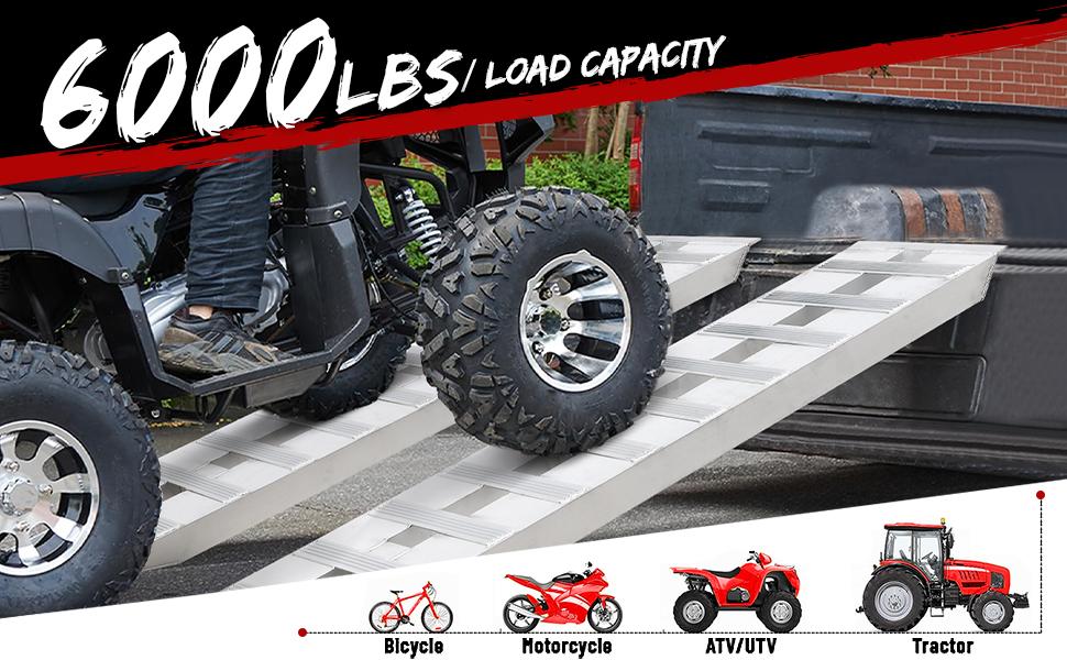 GARVEE 60x12 Inch 6000 LBS Aluminum Trailer Ramps, Truck Car Auto Trailer Ramps, Loading Ramps Car ATV Truck Auto Hauler Knife & Hook Ends Universal Loading Ramp for Tractor ATV/UTV Trucks 2 Pack