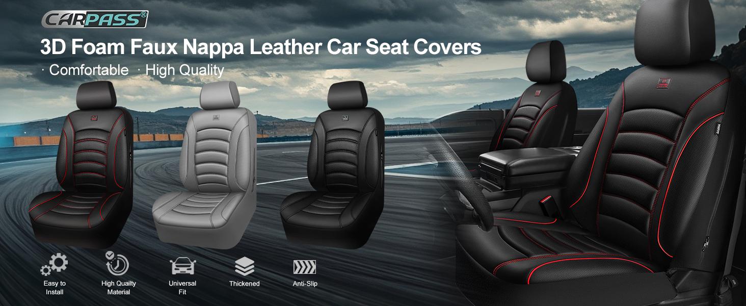 CAR PASS 3D Foam Mesh Leather Car Seat Covers Front Seats, Air Cool Mesh Front Seat Covers for Car, Universal Fit for SUV Truck Sedan Automotive, Armrest Airbag Compatible