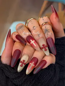 Imagine nails Spicy Nun｜Red nail ｜ Handmade Press on nails | Reusable | Salon Quality,Long Lasting,Unique Design | Give rings