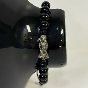 Black onyx Santa Muerte bracelet