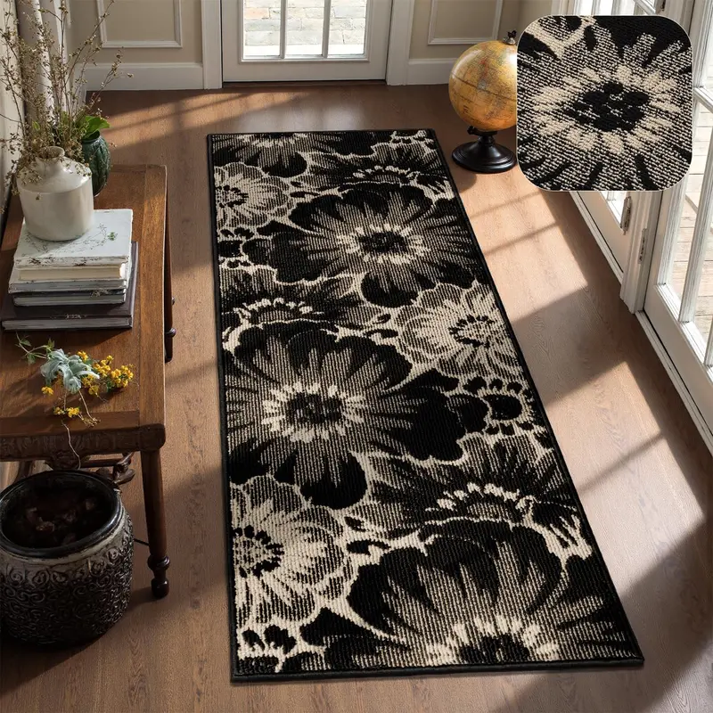 LOKHOM Farmhouse Neutral PU Kitchen Mat Set - 2'x3' Geometric Print, Durable Polypropylene Surface, Non-Skid TPR Backing, Washable, Soft, Eco-Friendly, Stain-Resistant, Wrinkle-Resistant, Dustproof Non-Customised Decorative Area Rug for Entryway