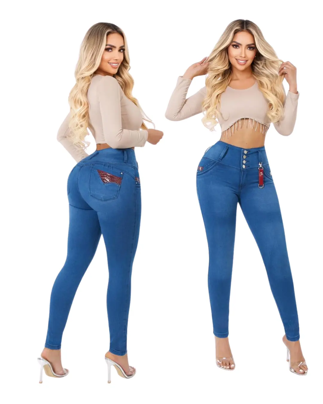 LIANA JEANS COLOMBIAN Women's High-Waisted BBL Push-Up Denim Jeans, Glute Lift Levantacola Effect, Curvy Denim Style, Front Rips, High Waist Visually Lengthens Legs, Casual Pants