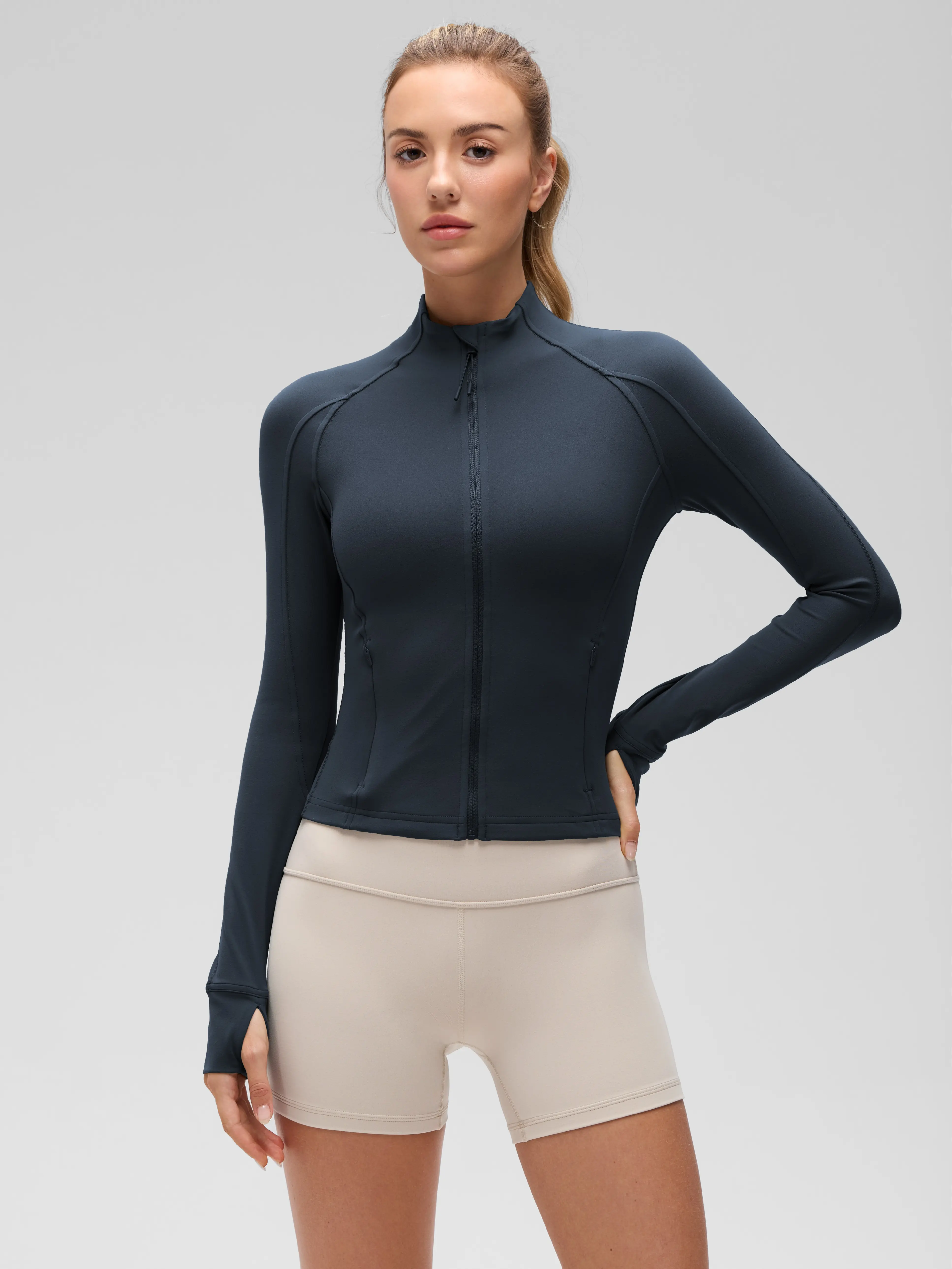 CRZ YOGA Butterluxe Womens Cropped Slim Fit Workout Jackets - Weightless Track Athletic Full Zip Jacket with Thumb Holes