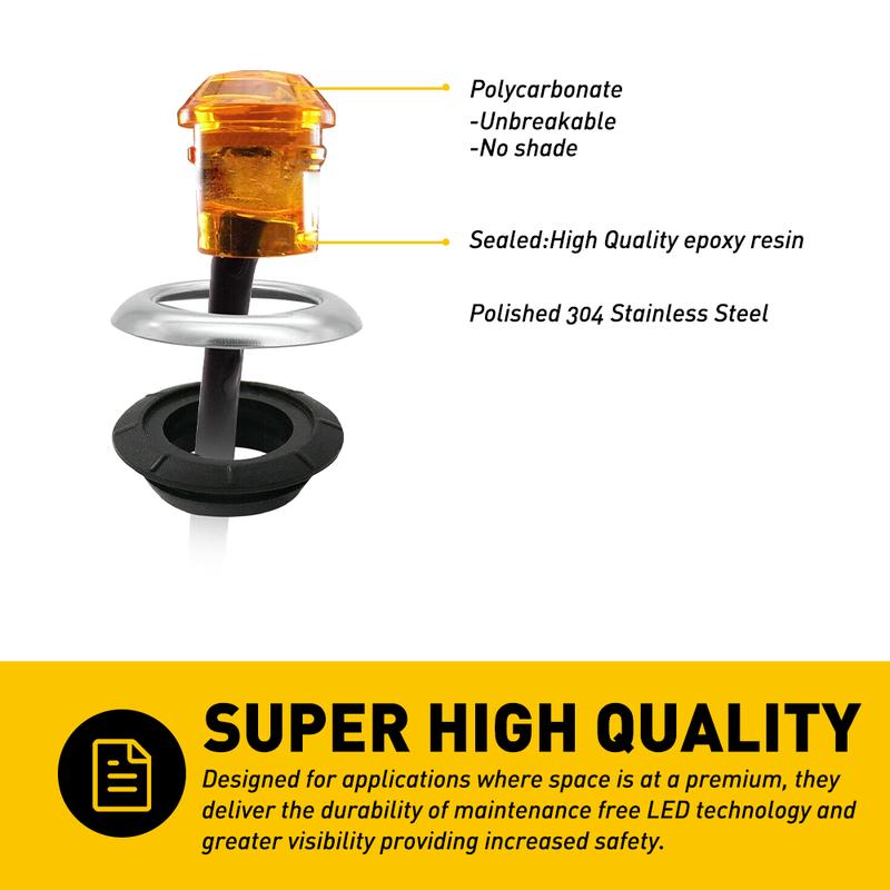 20X 3/4" Round Amber LED Side Marker Light With Stailness Base for Truck Trailer