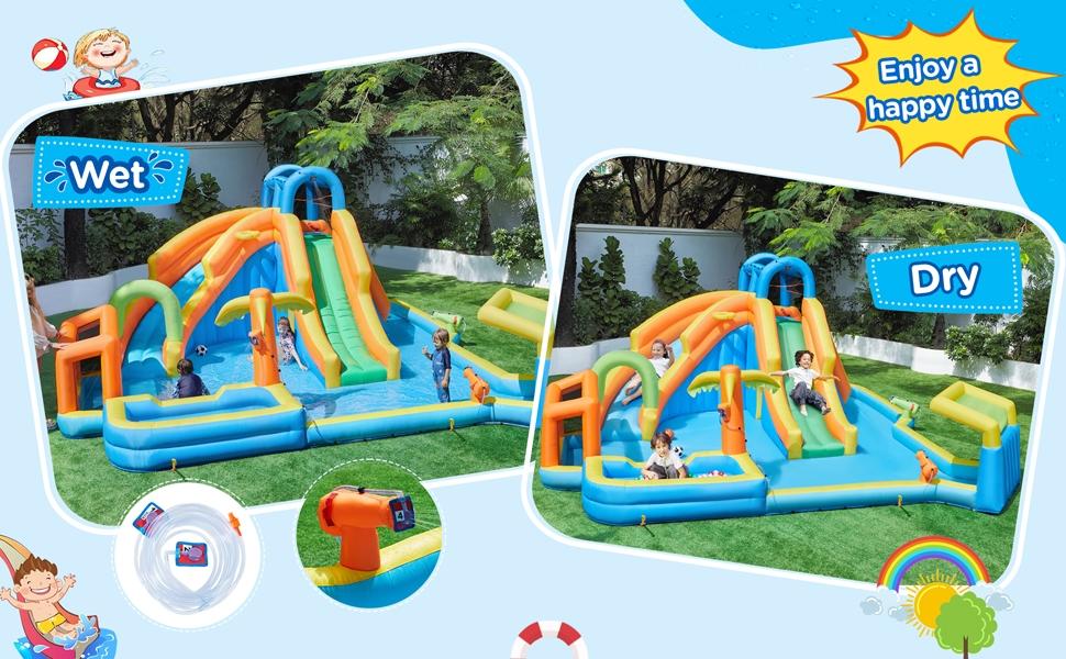【Mother's Day Gift】Yaheetech Inflatable Water Slide w/ 2 Long Slides & Large Climbing Wall & Small Deeper Pool & Awning for Kids Aged 3 to 10, Outdoor Water Slide w/Storage Bag & 950W Blower 【Mother's Day Gift】Yaheetech Inflatable Water Slide w/ 2 Long Slides & Large Climbing Wall & Small Deeper Pool & Awning for Kids Aged 3 to 10, Outdoor Water Slide w/Storage Bag & 950W Blower