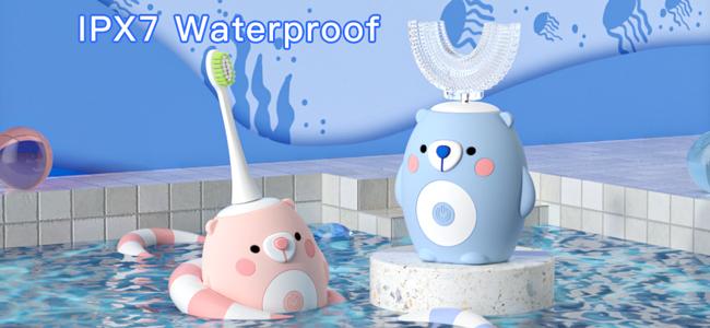 Kids Electric Toothbrush U-Shaped，6 Brush Heads Five Cleaning Modes IPX7 Waterproof Design Mermaid Rechargeable Smart Timer for Children-Kids Travel Essentials Cleansing