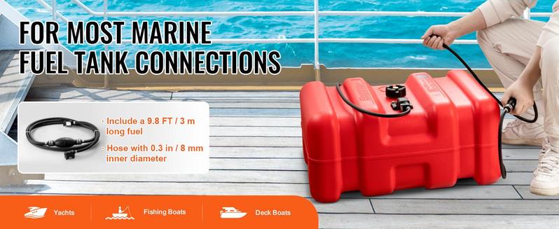 VEVOR Marine Fuel Tank, TikTokShopBlackFriday, Max 14.53 Gallon/55L, Portable Boat Fuel Gas Tank for Outboard Engine Boats, Plastic Outboard Marine Boat Fuel Tank with Hose, Easy to Carry for Yacht, Fishing Boat, Deck Boat