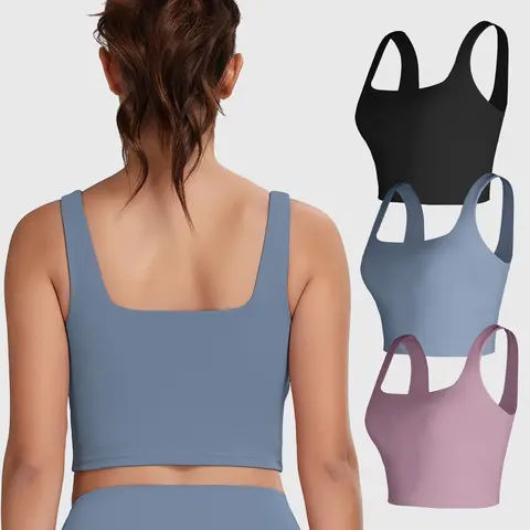 CHRLEISURE 3PCS Square Neck Sports Bra Buttery Soft Workout Crop Top for Yoga, Gym & Everyday Wear for Women