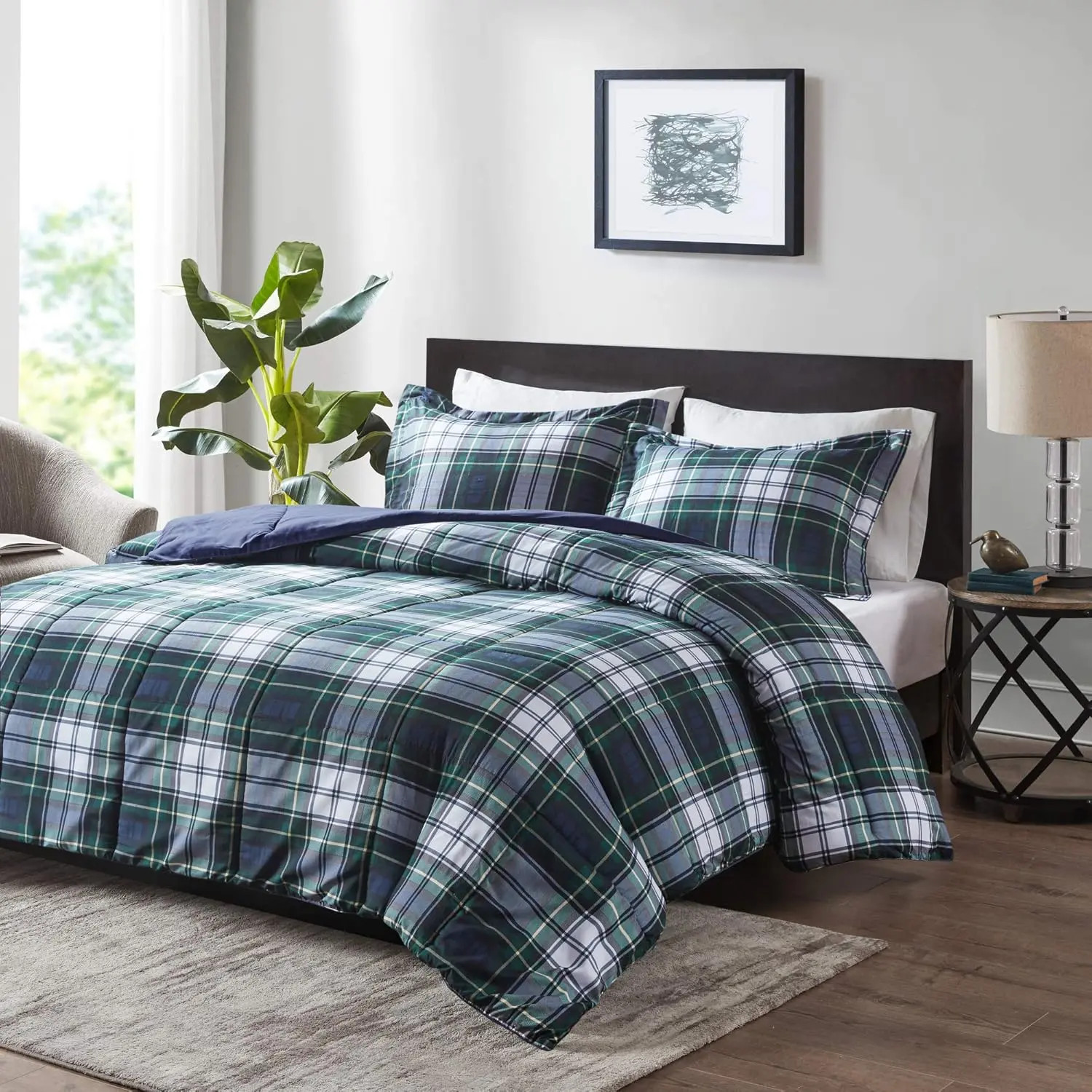 Plaid Comforter, Gingham Comforter, Matching Sham, 3M Scotchguard Stain Release Cover, Hypoallergenic All Season Bedding-Set