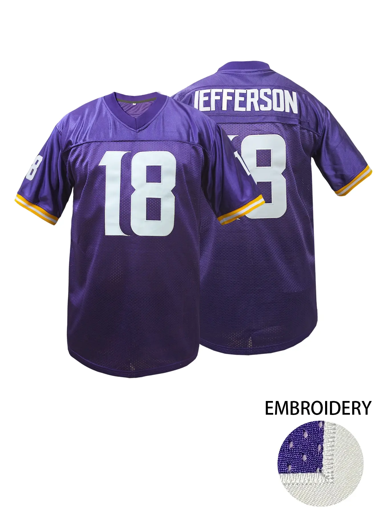 Boyfriend Style Men's Embroidery Sportswear American Football Jersey Minnesota #18 Purple Casual Short Sleeve V-Neck T-Shirts Party Sports Top Sports Clothing Apparel Jersey Casual Breathable Jersey Embroidered Jersey