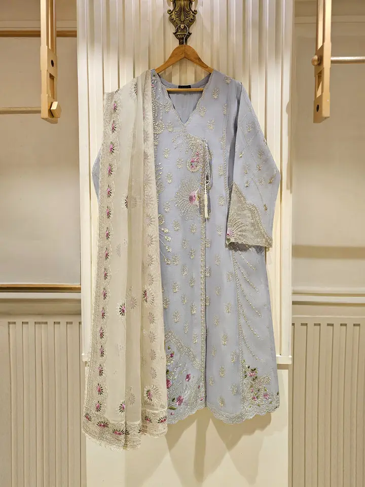 Aghanoor 3 Piece - Pure Cotton Net Embroidered Suit  Bust Size 46 Inch