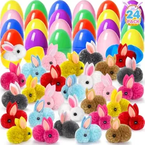 24 Pack PreFilled Easter Egg with Plush Bunny Toys Inside, Bright Colorful Easter Eggs Fillers Plush Toy for Kids, Boys Girls Easter Basket Stuffers Party Favors, Easter Eggs Hunt Games Supplies