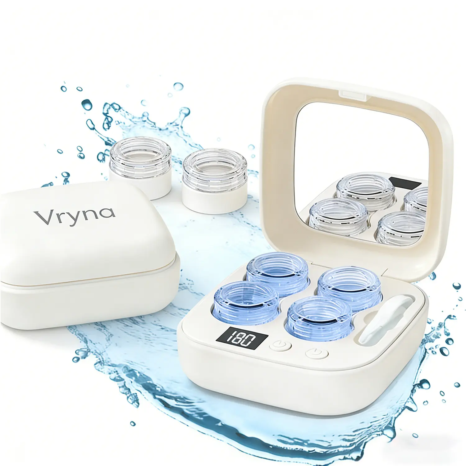 Ultrasonic Contact Lens Cleaner Rechargeable with Vanity Mirror, 3 Cleaning Modes Compact Lens Cleaner for Hard & Soft Contact Lenses, Multicolor outdoorfun,Contact lens case  Contact cleaner