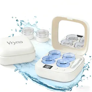 Ultrasonic Contact Lens Cleaner Rechargeable with Vanity Mirror, 3 Cleaning Modes Compact Lens Cleaner for Hard & Soft Contact Lenses, Multicolor