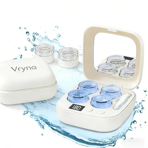 Multicolor Rechargeable Ultrasonic Contact Lens Cleanser Kit - Compact (90x90x40 mm), Vanity Mirror Included, 3 Cleaning Modes, Storage Case for Hard/Soft Lenses