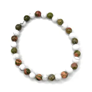 Unakite + Matte White Howlite Beaded Stretch Bracelet 6mm — Harmony, Calm & Spiritual Beauty