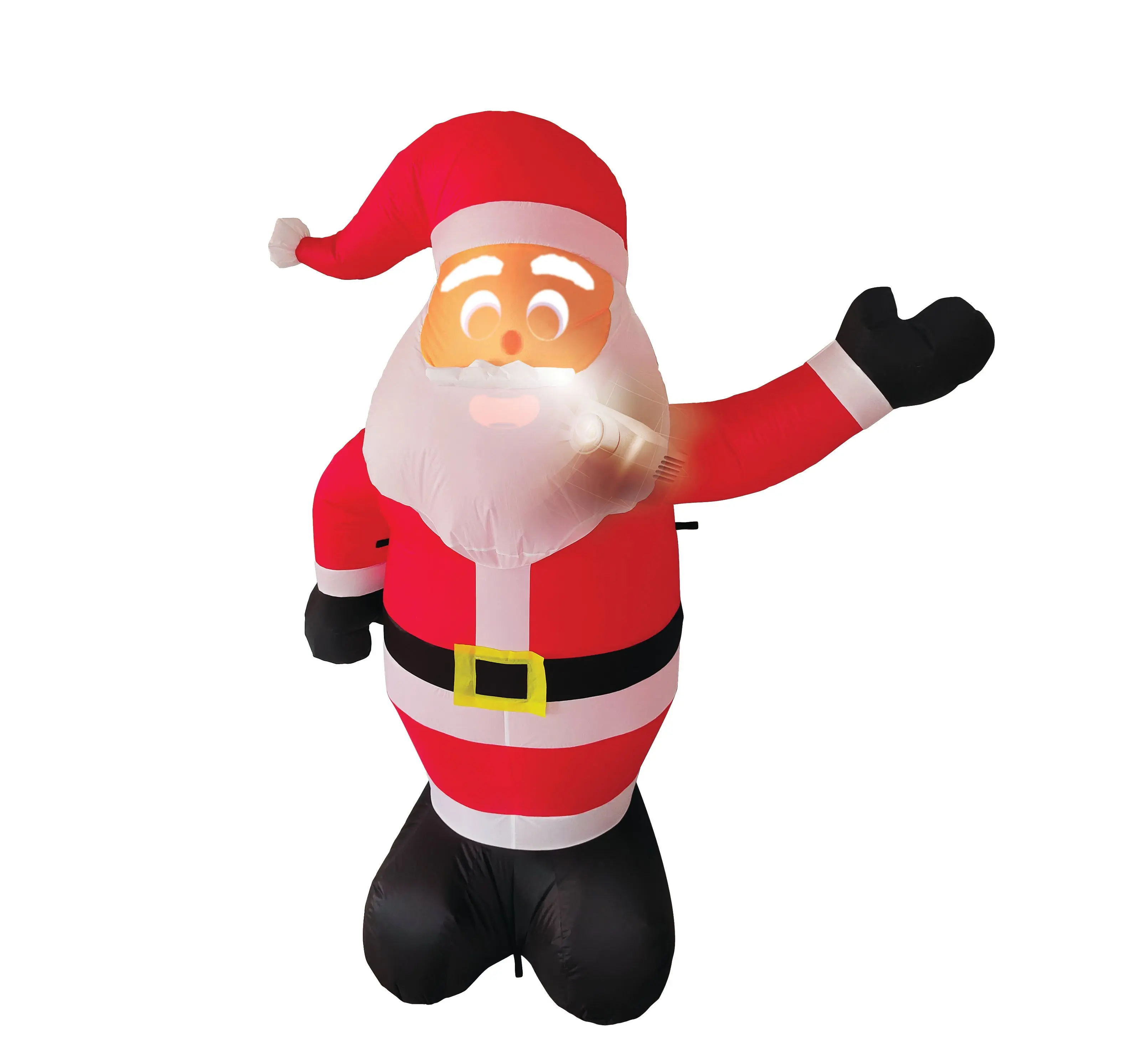 SanTek Claus 7ft Talking Christmas Inflatable - Light Up Outdoor Yard Decoration with Built-In Projector, Speaker, Power Cord, +/- Volume Control, 30-Minute Content (Songs, Jokes, Talking), Plug’n Play Functionality