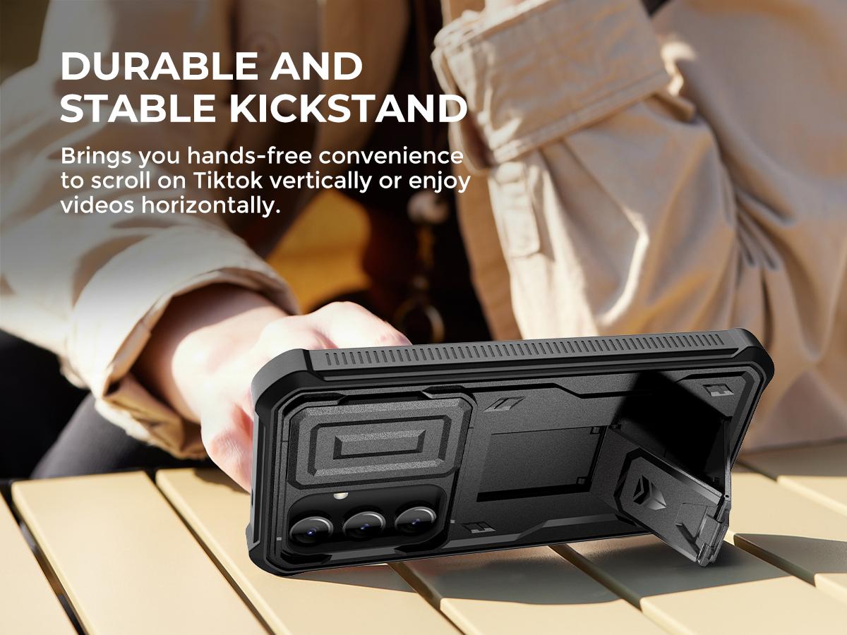 Dexnor for Samsung Galaxy S24/S24 Plus/S24 Ultra/S24 FE Case with Built-in Slide Camera Cover & Screen Protector & Kickstand, Heavy-Duty Shockproof Rugged Case Full-Body Bumper Protective Cover (2024)