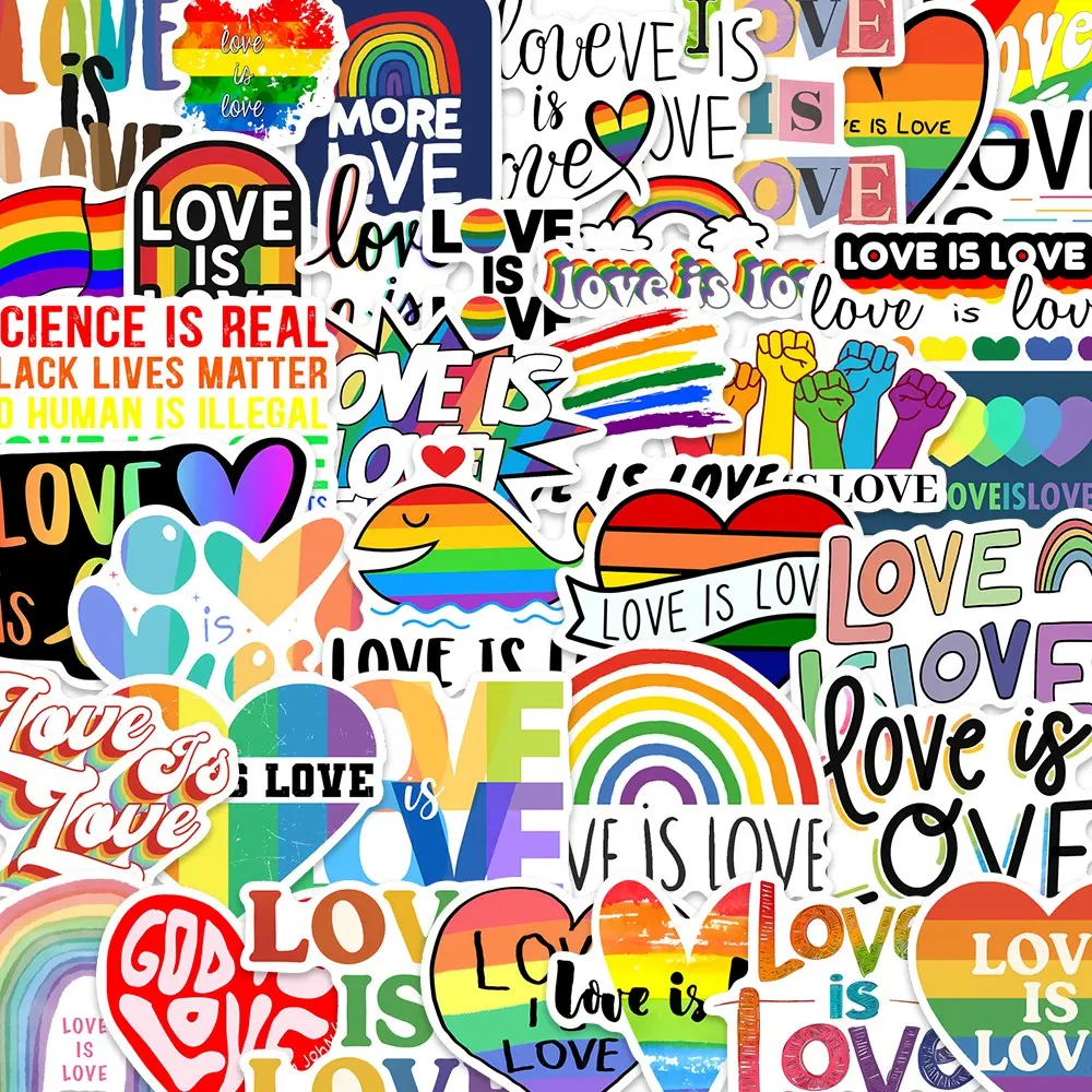 50pcs Rainbow Pride Stickers Pack, DIY Sticker, Decorative Stickers, Art Stickers, Craft, Scrapbooking Ephemera, Waterproof LGBTQ+ Equality Love is Love Quote & Rainbow Decals for Laptop, Water Bottle, Journal & Scrapbook, Pride Ally Gift