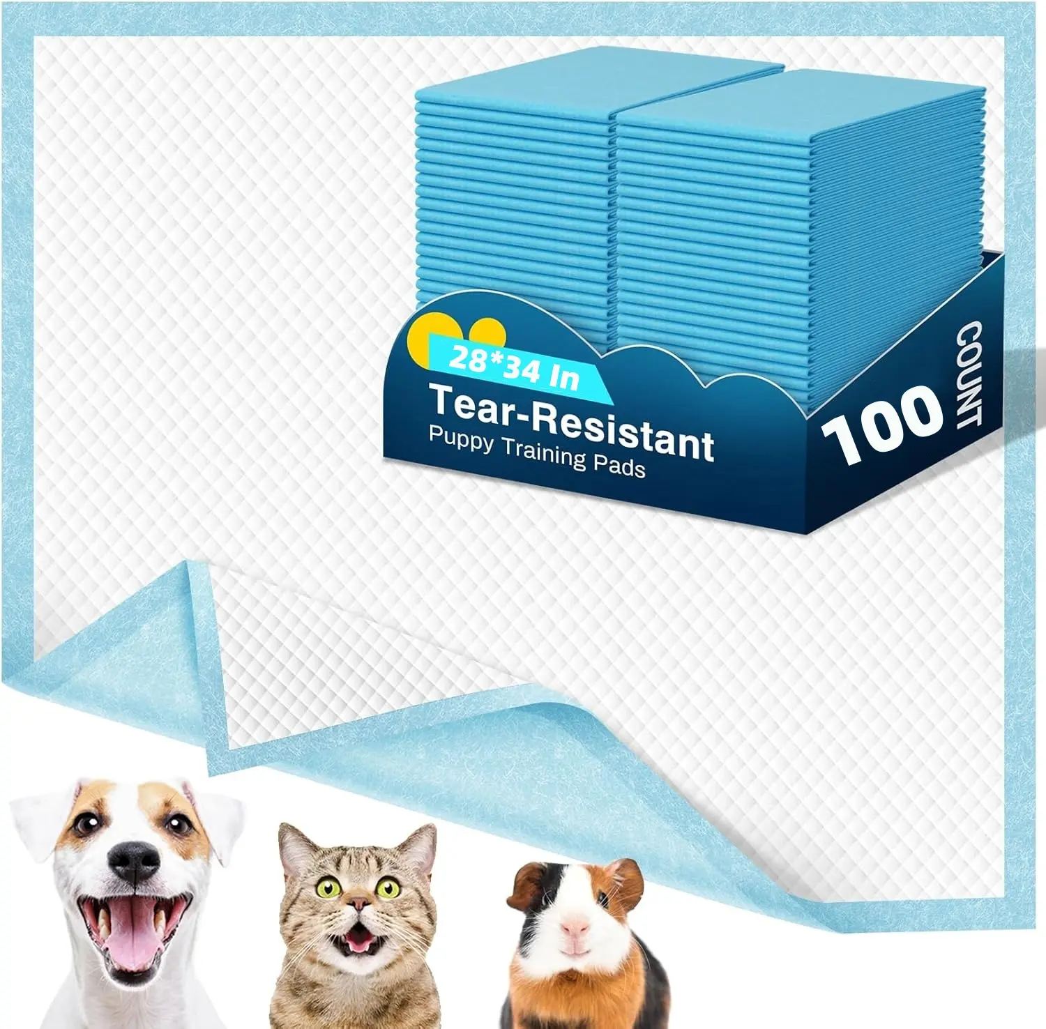 100-Pack X-Large Puppy Pee Mats (34"x28" 34" Wide Area) - Leak-Proof, Waterproof, Tear-Resistant Pads, XL Potty Zone Cover for Fast Wetting Absorb Dog Potty Training
