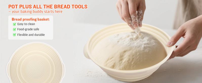 Uniflasy 5QT Enamel Cast Iron Dutch Oven Bread Baking Set with Bread Proofing Basket Scoring Lame & Dough Whisk for Sourdough Lovers