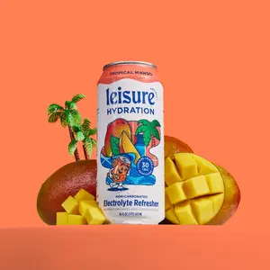 Leisure Hydration Tropical Mango Electrolyte Drink - 12×16oz Cans | Delicious Low Sugar Beverage with Magnesium & Ashwagandha for Mood & Stress Support | Caffeine Free Energy Drink
