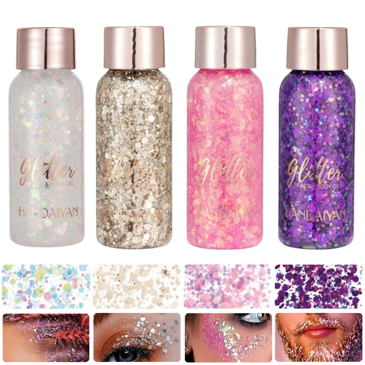 Handaiyan 2 Pcs Dazzling Glitter Gel, Chunky Eyeshadow for Face & Body with Mermaid Sequins, Long-Lasting & Alcohol-Free for Glowing Youth Makeup, Chunky Glitter, Cosmetic, Glitter Sparkle