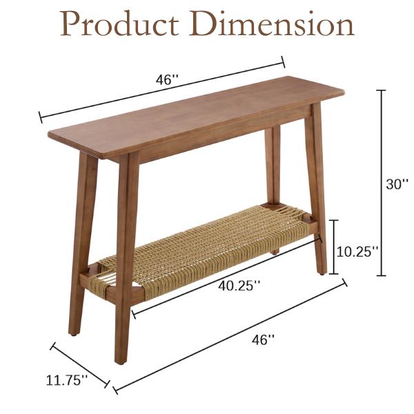 DAYALANE[Valentine's Day] Karen Storage Console Table 46'' with Woven Shelf - Solid Wood, Modern Walnut Entryway Table, Hallway Accent Table for Living Room & Bedroom