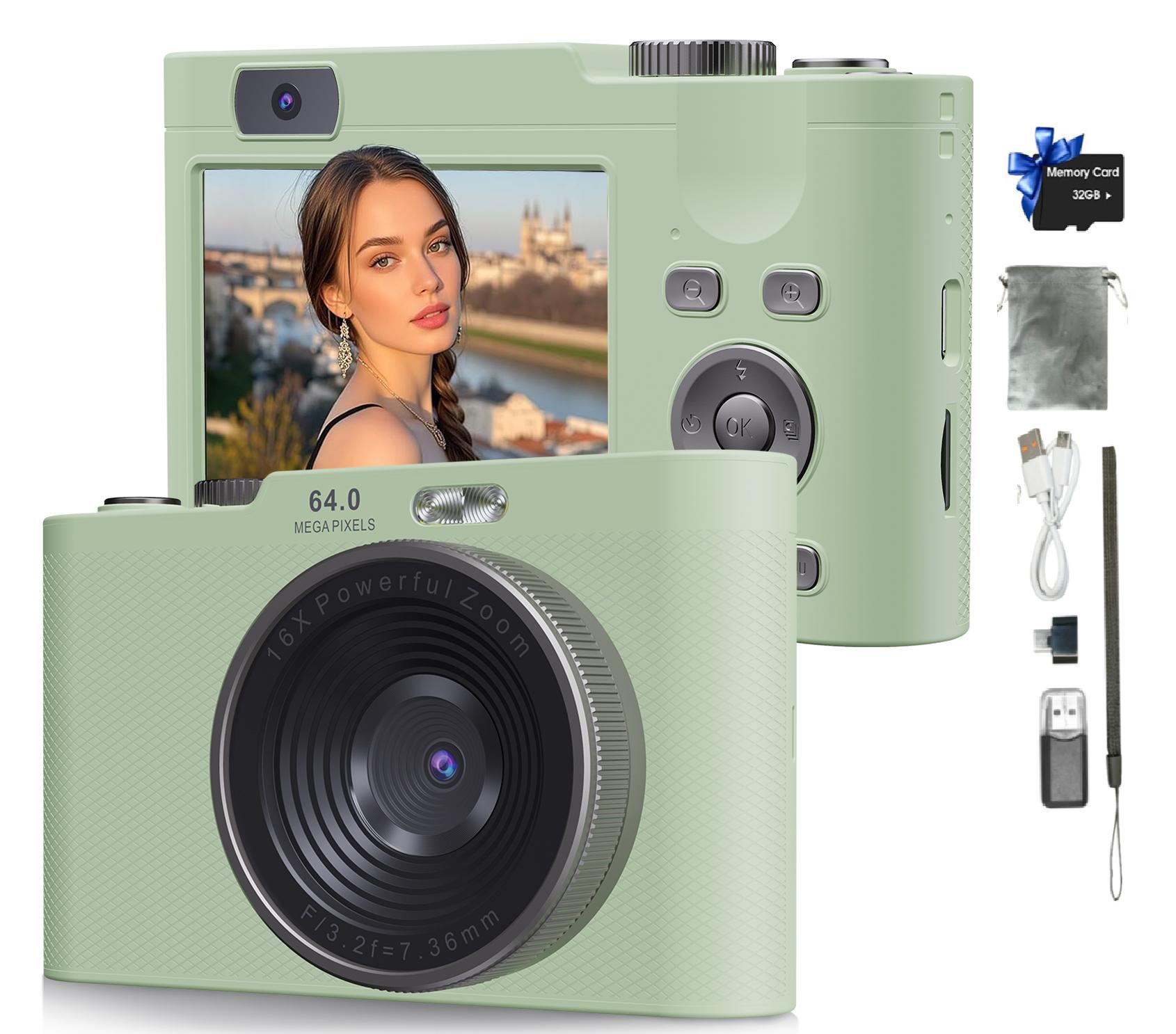 W&O Digital Camera,Portable CCD Cameras Gifts,HD Digital Video Cameras Toddler,Portable Toy 3-10 Ages Girls Boys,32GB TF Card Rechargeable Wireless