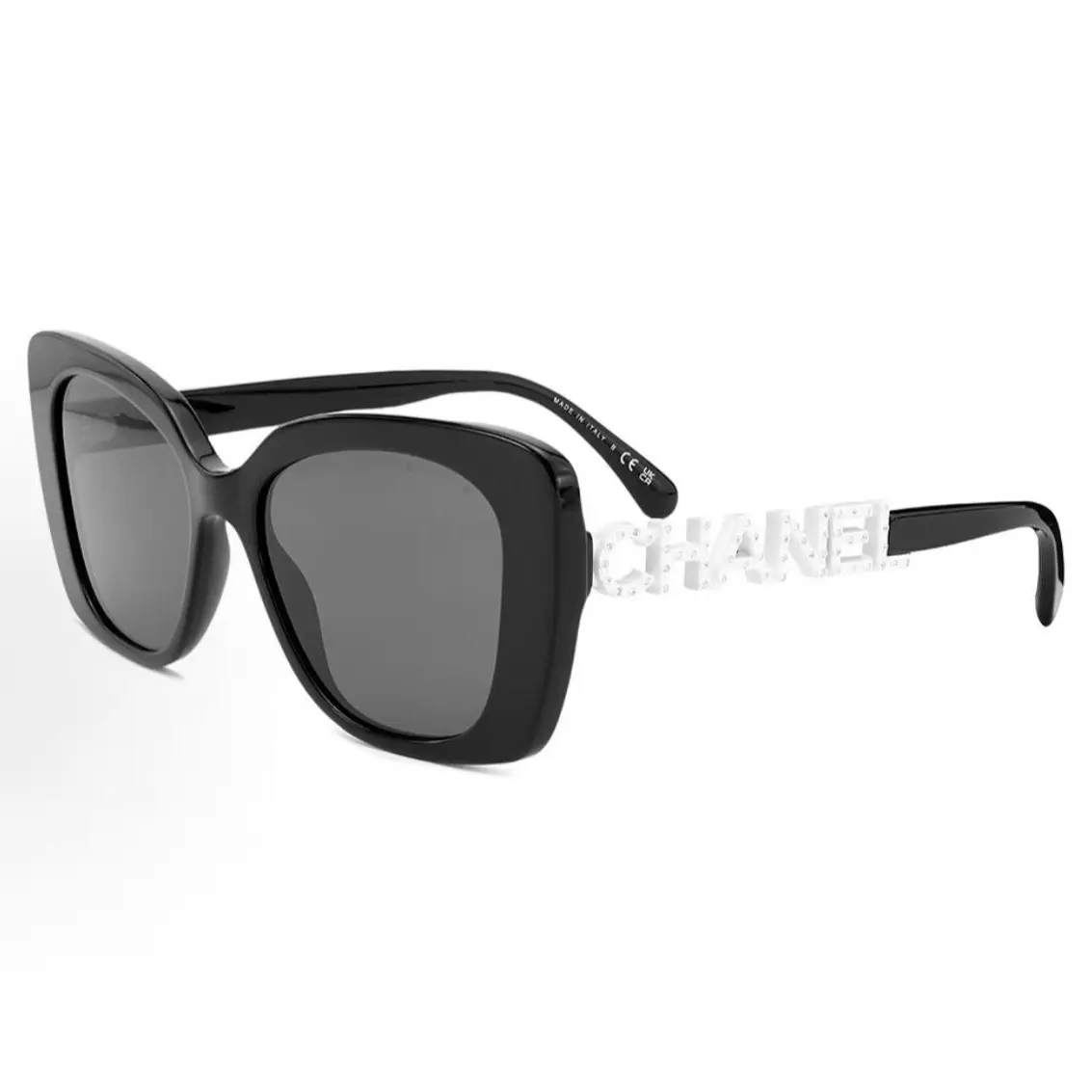 Pre-owned Brand New,Chanel Black Square Sunglasses Crystal Letter Logo