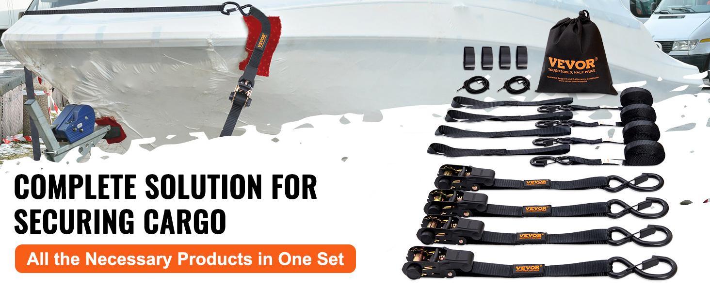 VEVOR Ratchet Tie Down Straps (4PK), 2200 lb Max Break Strength, Includes 4 Premium 1" x 15' Rachet Tie Downs with Padded Handles, for Moving Securing Cargo, Appliances, Lawn Equipment, Motorcycle