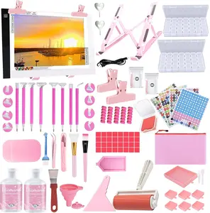 186Pcs All Inclusive Diamond Art Accessories Kit Diamond Painting A4 LED Light Pad Set with Diamond Art Sealer Glue Stand Storage Case Pens 5D Painting Tools for DIY Drill Craft
