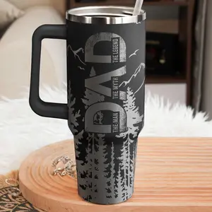 Dad The Man The Myth The Legend Tumbler, Father's Day Gift for Dad, Laser Engraved 40oz Travel Mug with Handle, Mountain Forest Dad Gift