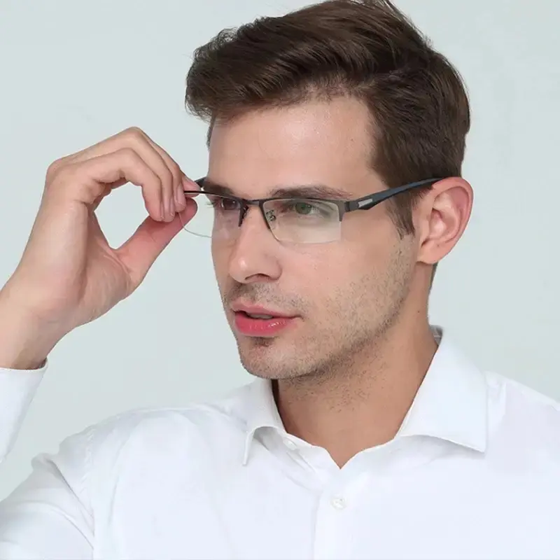 Fashion Rectangular Photochromic Color-Changing Progressive Multi-Focus Reading Glasses (1 Pair) - Metal Semi-Frame, TR Temple Arms, Shiny Metal Accents, +100 to +400 Strength, Comfortable Casual Eyewear Accessory, Progressive Multifocal Glasses, Reading