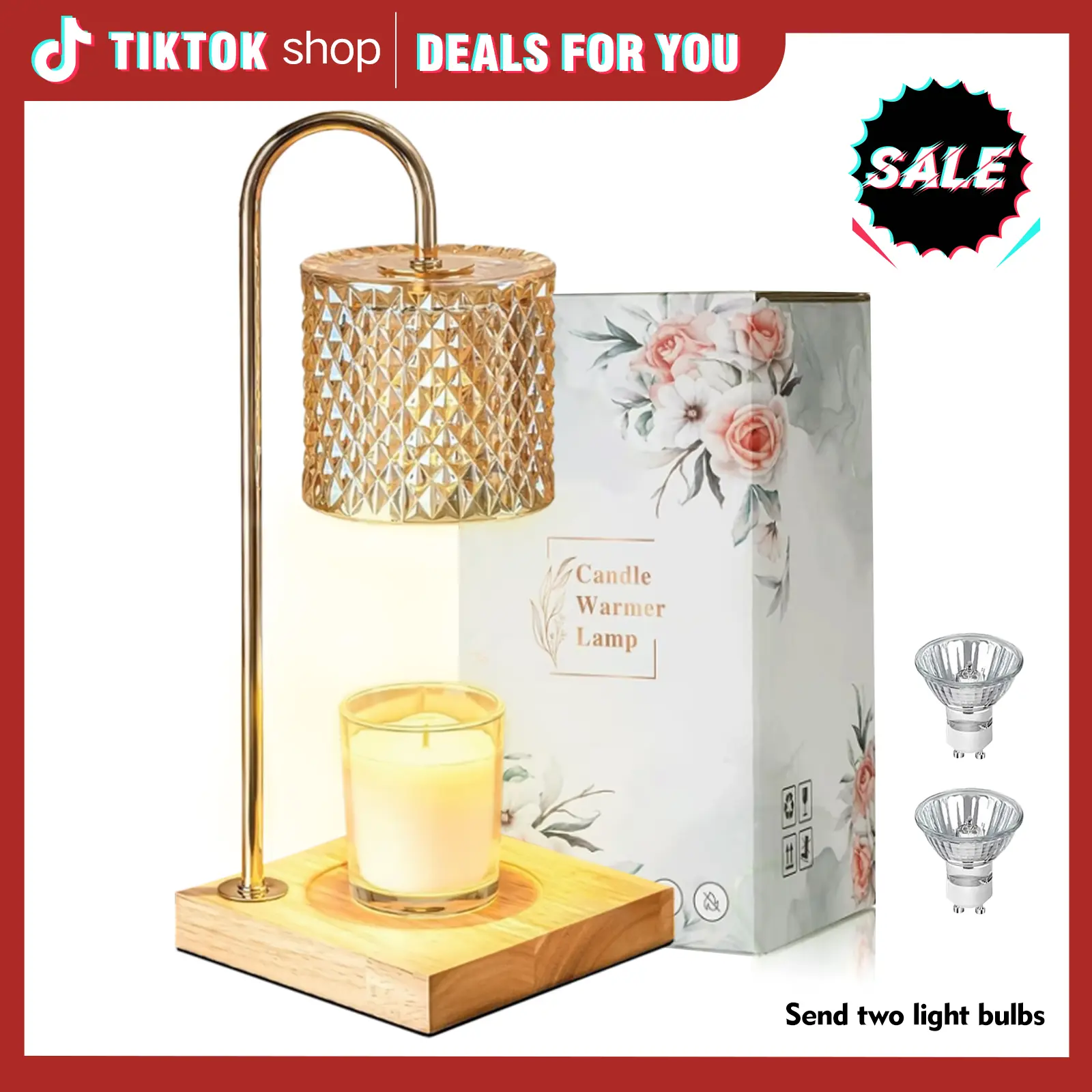 【Curated & Popular】⒊S.Y. Home Outdoor Candle Warmer Lamp with 2 Bulbs Dimmable Crystal Design Adjustable Height for Large Jar Candles Living Room Decor