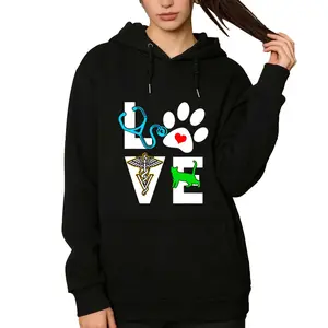 100% Unisex Veterinary Medicine Hoodie Featuring Paw Print and Stethoscope, Long Sleeve