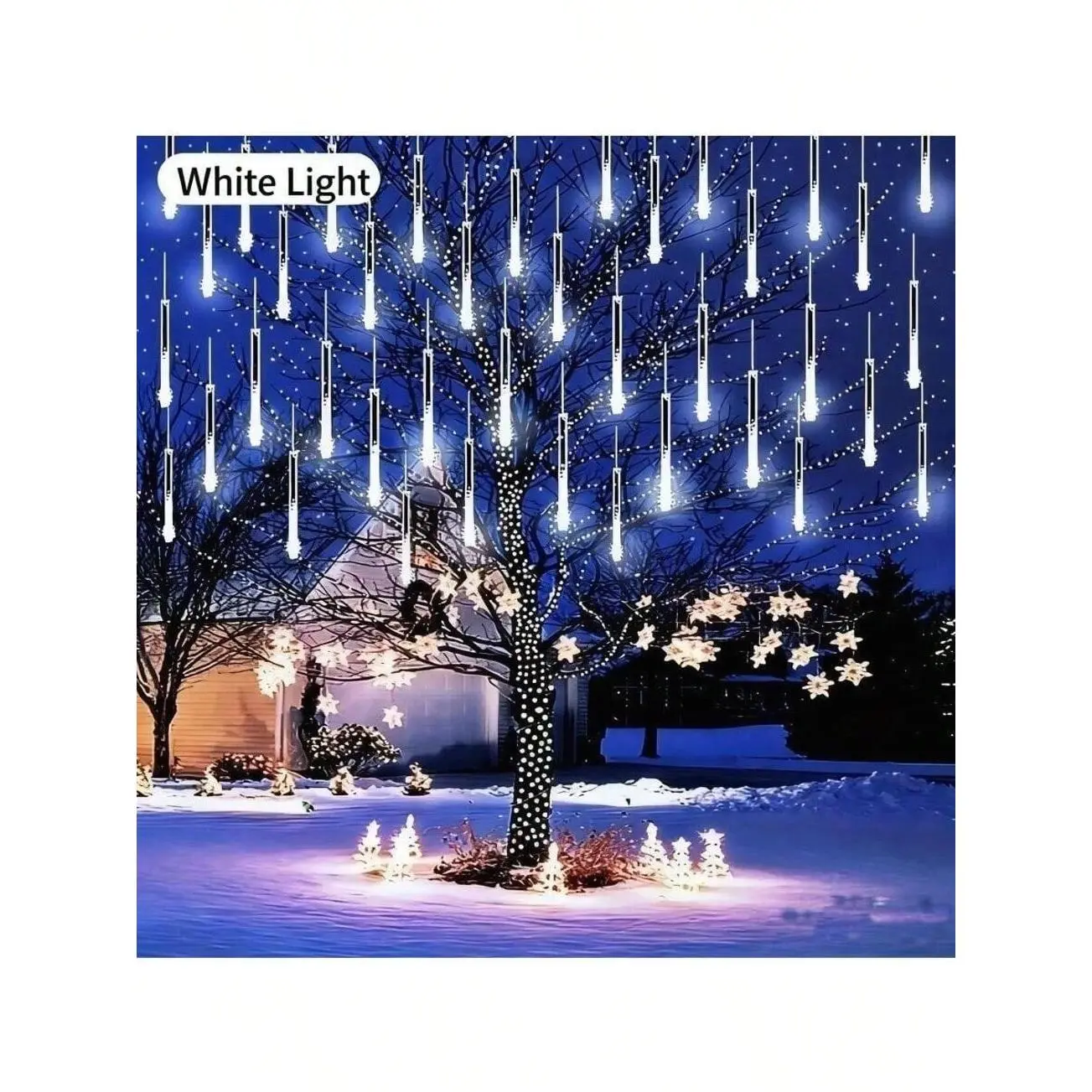A Meteor Shower Light - A Cascading Light Garden With Ice And Snow Raindrops For Wedding Parties, Christmas, Thanksgiving, Halloween Decorations, For Families, For Autumn, Solar-Powered, Outdoor, LED String Lights.