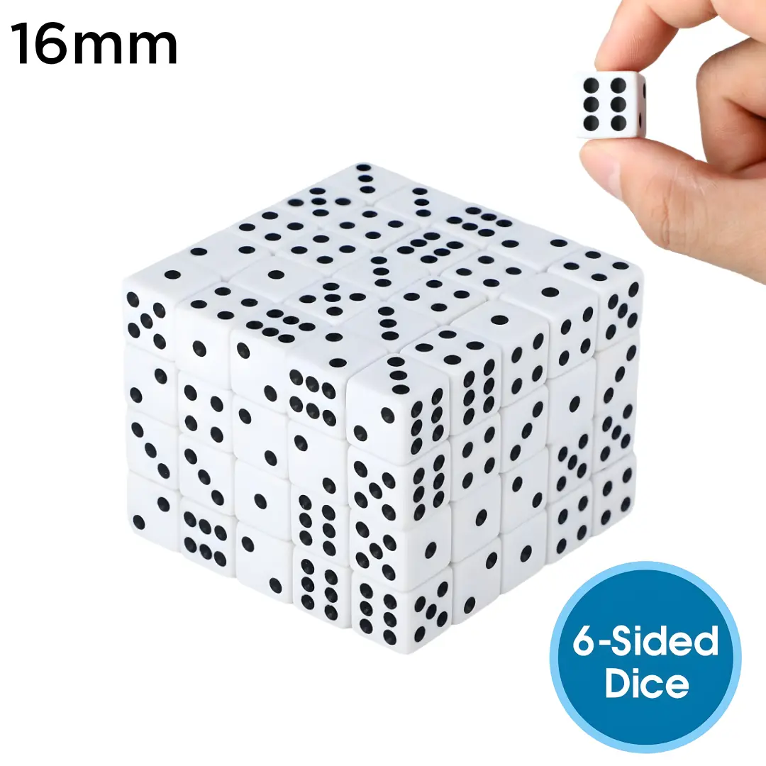 Set of 100 White Dice Standard Size 16mm D6 for Casino, Board Game, & Puzzle Play Set Dice