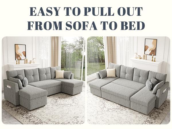 【2-3 Packages】 Oversized Sleeper Sofa Couch, 110 inch 2 in 1 Pullout Couch Bed with Double Storage Chaise, Sectional Sleeper Sofa Bed with Side Pocket for Living Room#daybed