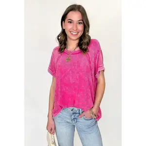Balanced Comfort Acid Wash Rib Cuff Top - BACK IN STOCK