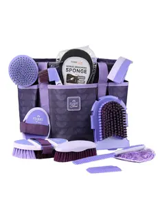 11PCS Horse Grooming Kit Curry Comb Sweat Scraper Horse Bathing Supplies Grooming Tools with Storage Bag Sugar Taro