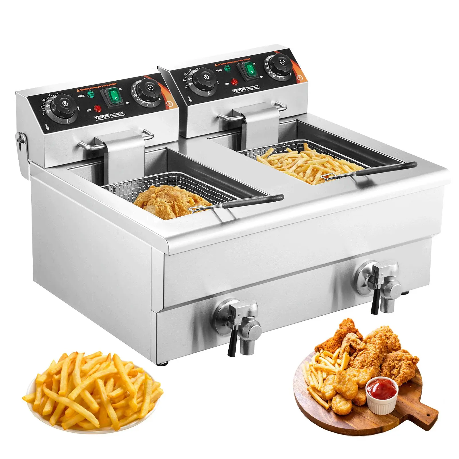 【Summerfinds】VEVOR 3000W Commercial Electric Countertop Kitchen Fryer - Dual Tank Stainless Steel Fryer with Basket for Home & Commercial Use, Countertop Deep Fryer, Dual Zone Fryers