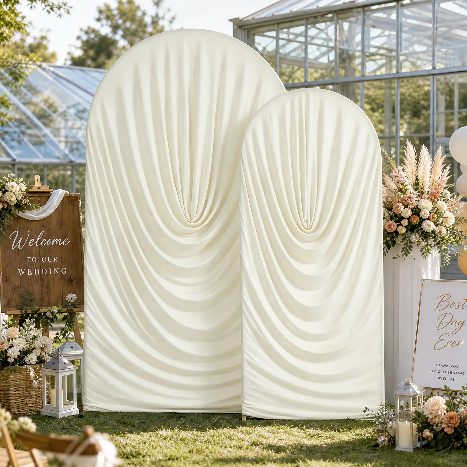 Draped Arch Backdrop Cover, Stretchy Fabric Cover for Wedding Arch, Balloon Arch & Photo Backdrop Decoration, Elegant Draping Curtain for Birthday, Graduation, Baby Shower & Party Decor (Arch Stand Not Included)