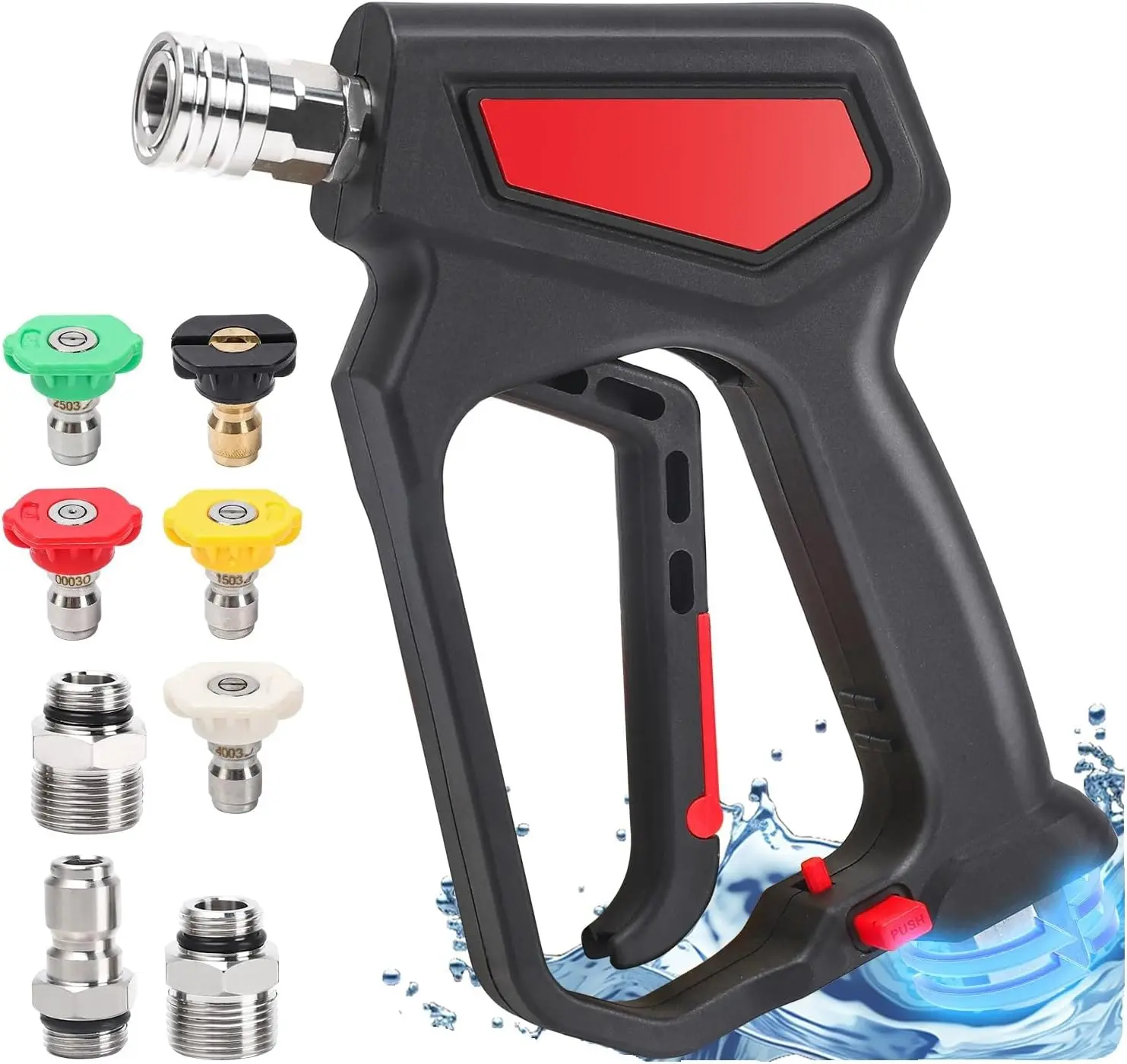 High-Power Pressure Washer Short Gun Swivel Attachment, 5000 PSI/10.5 GPM, 5 Power Nozzle Tips, 3/8'' Quick Connect, M22-14mm & M22-15mm Fittings, Heavy Duty High Wand Attachment for Garden, Patio Cleaning, Spray Gun Attachment Pressure Washers