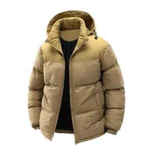 Men's Thick Windproof Warm Color Block Detachable Hooded Jacket | Autumn and Winter Cold Weather Coat, Outdoor Winter Coat, Casual Zip-Up Jacket, Cozy Insulation, Durable Construction, Outer Jacket, Winter Clothing, Cold Climate Apparel