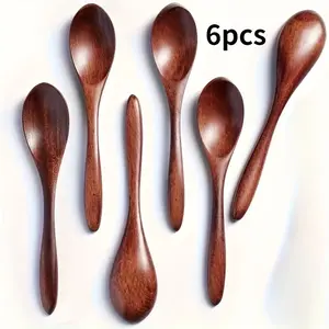 6 PCS Handmade Wooden Spoons 5.7 Inch – Small Wooden Stirring Spoons for Coffee, Honey & Dessert, Natural Wooden Utensils for Kitchen, Hotels & Restaurants