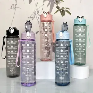 Time Marked Water Cup, Outdoor Sports Clear Water Bottle with Straw, Medium Size Transparent Drinking Cup for Hydration, Portable Bottle