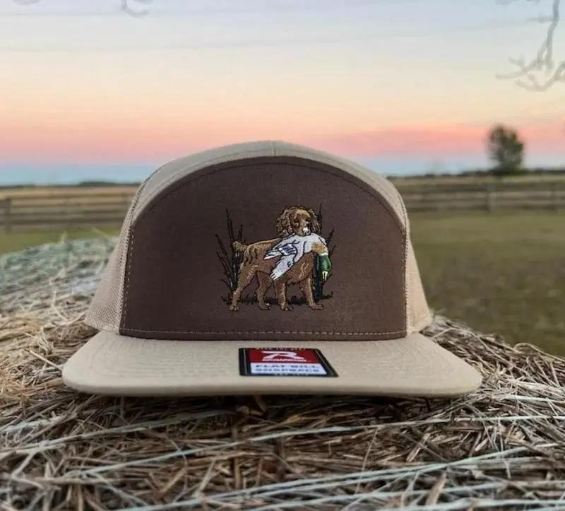 Boykin Mallard Camo 7 Panel Trucker Hat, Embroidered Duck Leave Brackish and White Camo Collection Hat Gift for him