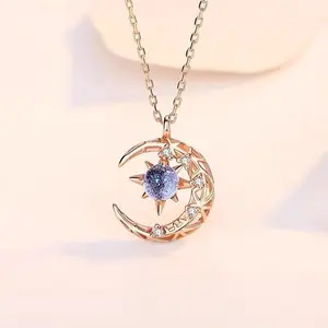 Exquisite Fashion Dream Star Sun Moon Moonlight Stone Necklace for Women Collar Chain Wedding Party Jewelry Gift  Wholesale